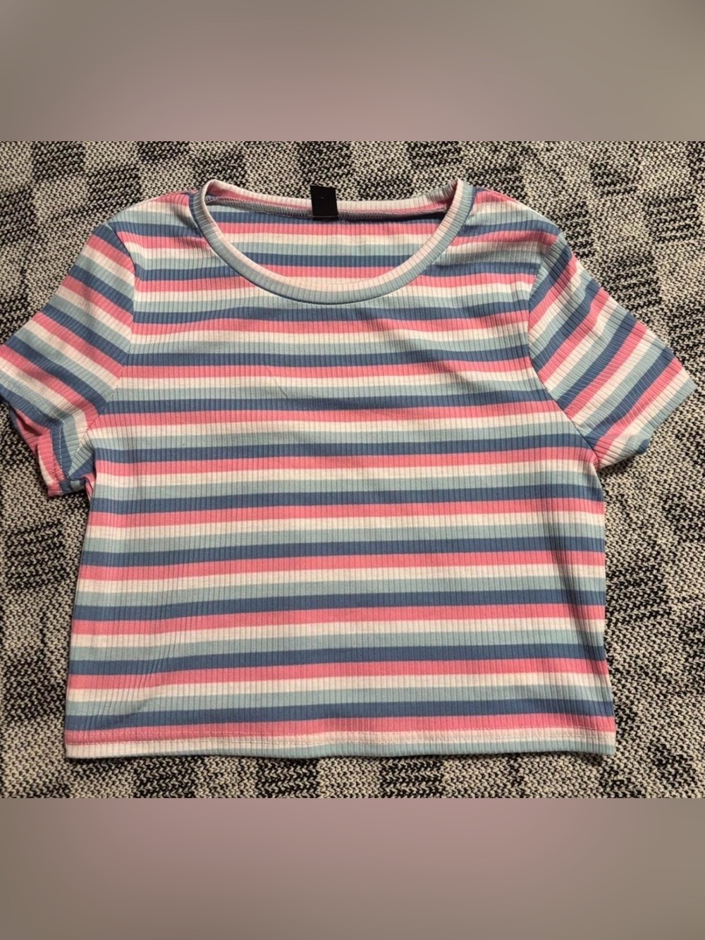 Striped Pastel Crop Top - Pink, Blue & White